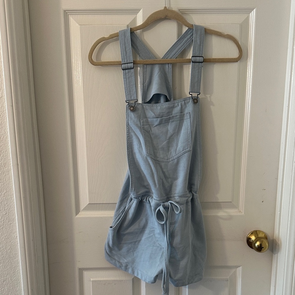 Wallflower Light Blue Denim-Style Short Overalls